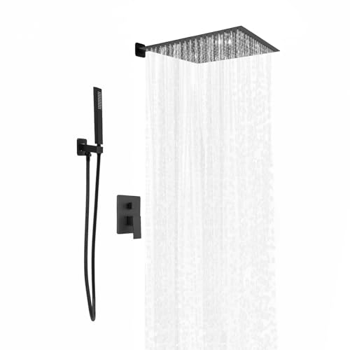 Duschsystem Unterputz, Duschsystem Unterputz mit 40x40cm Regendusche, Duscharmatur Unterputz Komplettset mit Schwarz, Duschamaturenset mit Regenduschkopf und Handbrause von BraveeFly