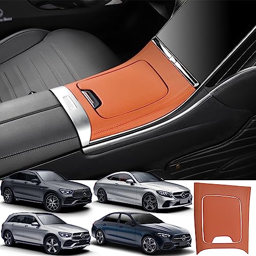 BraveKing Mittelkonsole Verkleidung Leder Aufkleber Konsolenabdeckung, Innendekorations-Abdeckung Set für Mercedes-Benz C-Klasse GLC AMG C260 C300 C43 GLC260 GLC300 GLC43 2023+ Innenzubehör(Orange) von BraveKing