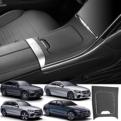 BraveKing Mittelkonsole Verkleidung Leder Aufkleber Konsolenabdeckung, Innendekorations-Abdeckung Set für Mercedes-Benz C-Klasse GLC AMG C260 C300 C43 GLC260 GLC300 GLC43 2023+ Innenzubehör(Black) von BraveKing