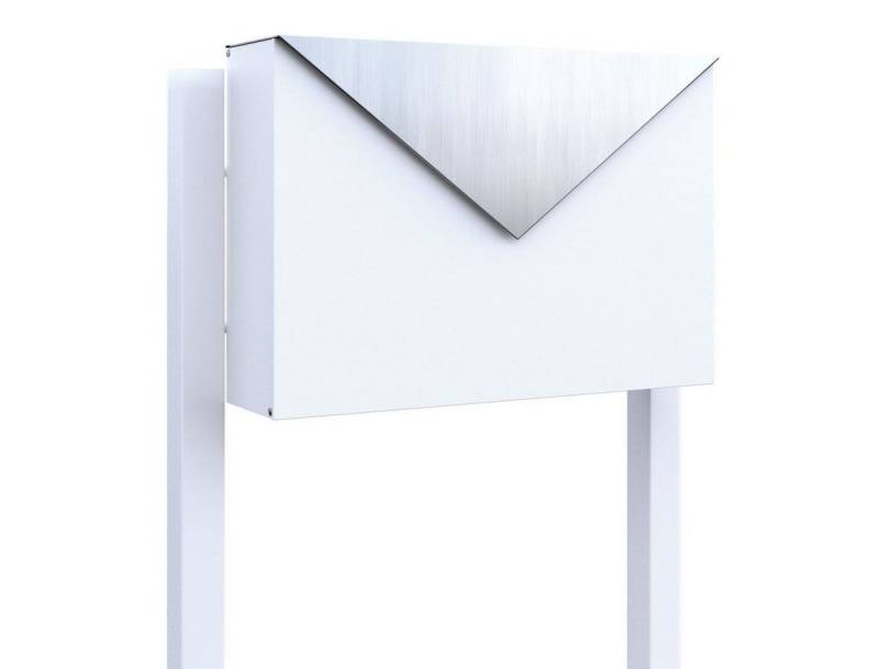 Bravios Briefkasten Standbriefkasten Letter Weiß mit Edelstahlklappe von Bravios