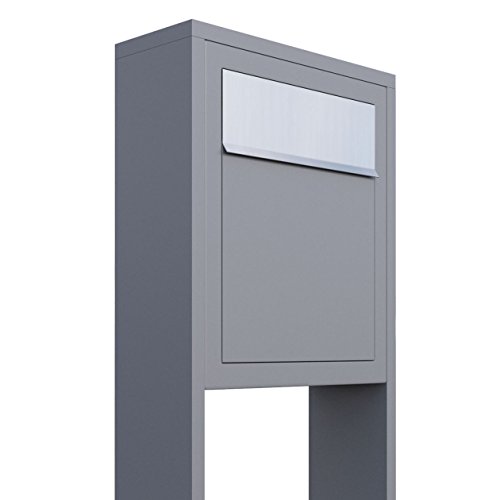 Standbriefkasten, Design Briefkasten Base Stand Grau Metallic/Edelstahl - Bravios von Bravios