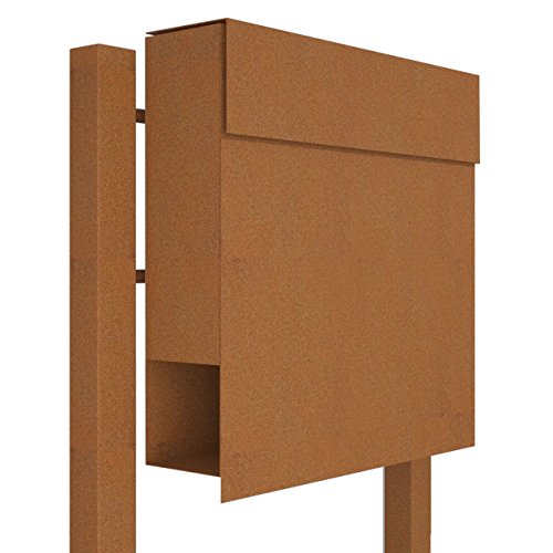 Standbriefkasten mit Zeitungsfach, Design Briefkasten Manhattan Stand Rost - Bravios von Bravios