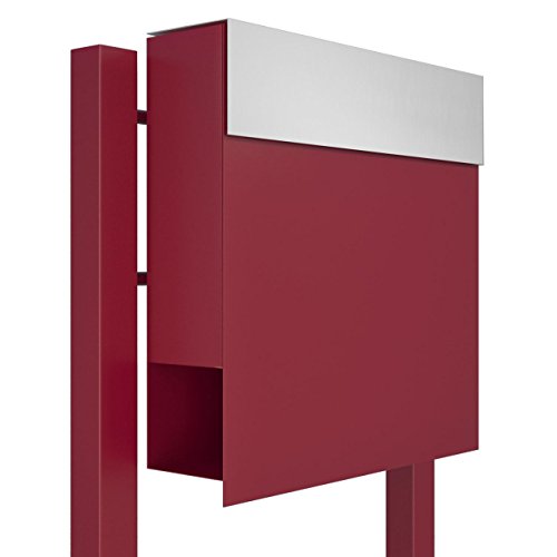 Standbriefkasten mit Zeitungsfach, Design Briefkasten Manhattan Stand Rot/Edelstahl - Bravios Standbriefkasten mit Zeitungsfach, Design Briefkasten Manhattan Stand Rot/Edelstahl - Bravios von Bravios