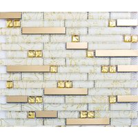 Glänzende Glas-Metall-Linear-Mosaik-Wandfliesen Shiny Gold & White Backsplash Tile von Bravotti