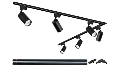 6-Light Track Lighting Complete Kit, 20W LED Track Lighting System 6000K Cool White Track Deckenleuchte mit extra 2 * 1M Track Rail Heads für Exponate/Korridore (Schwarz 6-Kopf 6000K) von Bravsekai