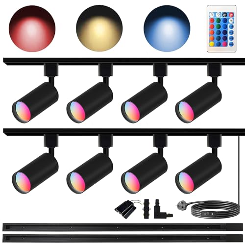Bravsekai GU10 16-Farbe RGB-Schienenbeleuchtungsset, 8PCS Deckenstrahler mit 2x1.5M H-Typ Schiene, IR-Fernbedienung RGB-Schienenbeleuchtung für Wohnzimmer, Home-Partys, Diskotheken, Bars von Bravsekai