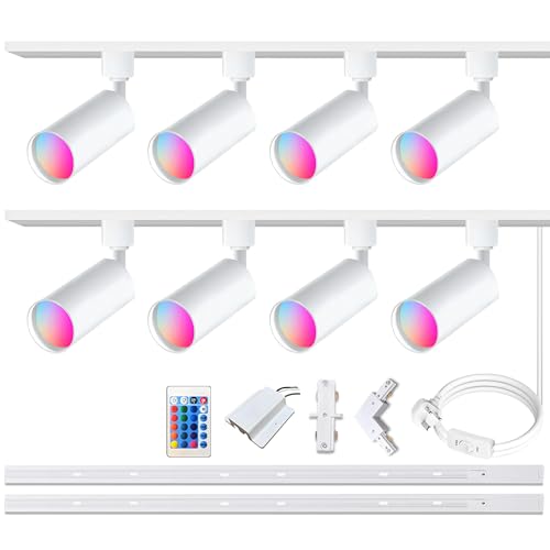 Bravsekai GU10 RGB Track Lighting Kit, 8er-Pack Farbwechsel-Spots mit 2x1,5m H-Schiene, IR-Fernbedienung RGB-Schienenbeleuchtung für Wohnzimmer, Home-Partys, Diskotheken, Bars von Bravsekai
