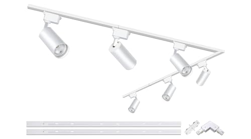 Brightened Track Lighting Heads and Rails Kit, 20W 4000K Plug in LED Track Lights Kompatibel mit H-Typ Track Lighting System mit 2 * 1m Track Rails Modern Indoor Spotlight für Akzentbeleuchtung von Bravsekai