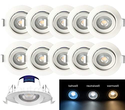 10 LED Einbaustrahler Einbauspot Einbauspot Einbauleuchte spot Deckenleuchte 5 Watt | rund | 380 Lumen | schwenkbar 4000K Neutralweiß von Braytron