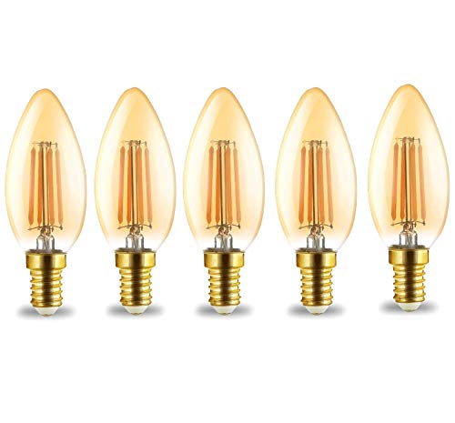 5 Dimmbare E-14 Filament Vintage Lampe LED Leuchte Leuchtmittel mit Kerzen Form (C35) Dimmbar |4 Watt | 360 Lumen | 2200K Warmweiß von Braytron