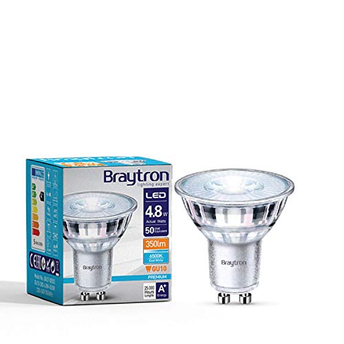 Braytron 10er Sparpack LED Leuchtmittel GU10 Glas 4,8 W | 360 Lumen (kaltweiß) von Braytron