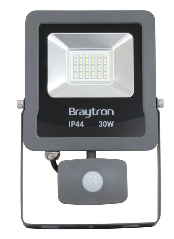 Braytron LED Flutlichtstrahler Fluter Projektor 30W 2400L mit Bewegungsmelder IP44 6500K Kaltweiß von Braytron
