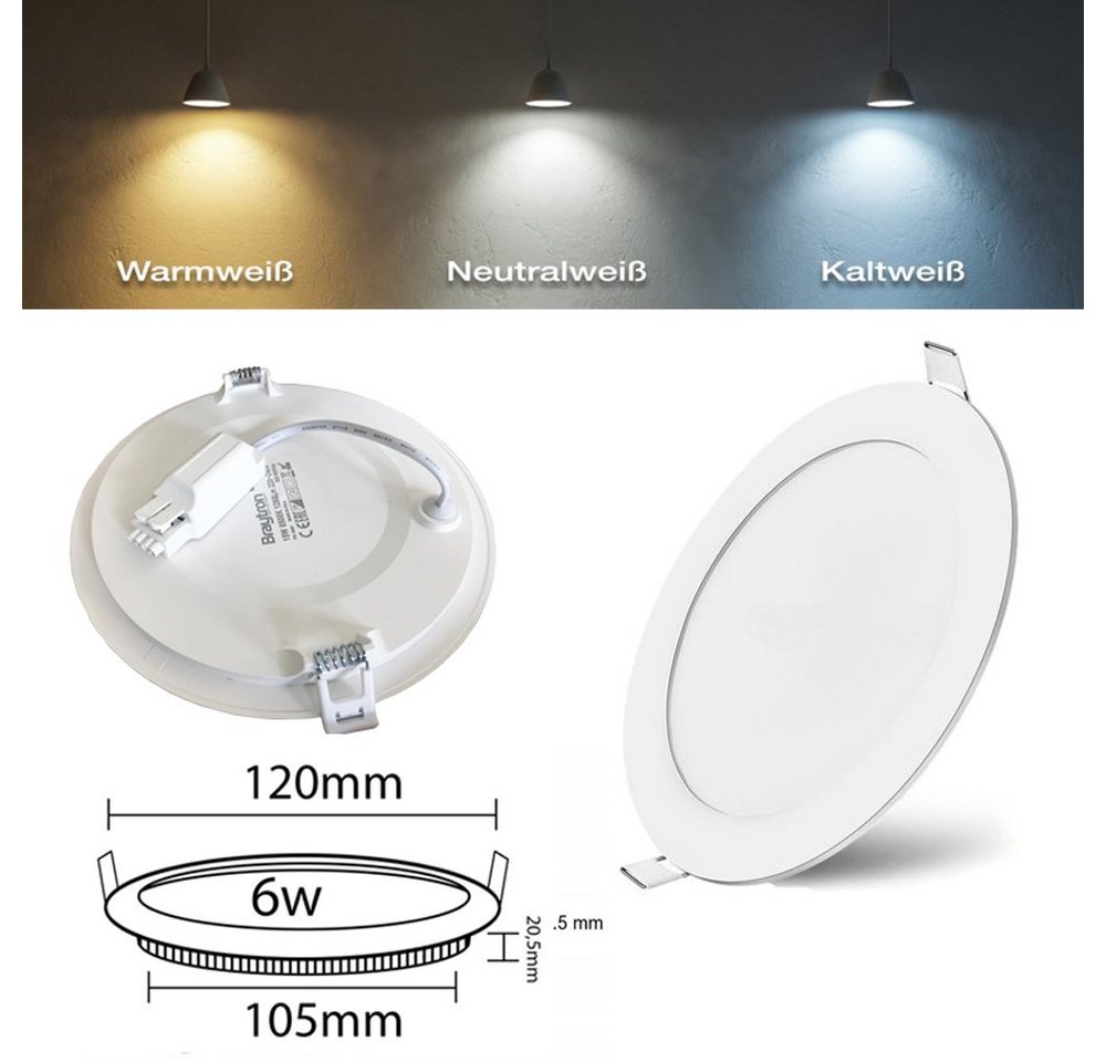 Braytron LED Panel 3 bis 24 W LED Panel Einbaupanel Einbauleuchten PLUS Serie, 6 Watt Warmweiß LED Panele sehr flach für den Deckeneinbau Braytron LED Panel 3 bis 24 W LED Panel Einbaupanel Einbauleuchten PLUS Serie, 6 Watt Warmweiß LED Panele sehr flach für den Deckeneinbau von Braytron