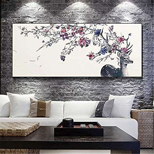 Brbokle DIY Diamant Painting Bilder Kits für Erwachsene Hirschkopf Blume Malen nach Zahlen 5D Diamond Painting Crystal Strass Stickerei Kreuzstich Arts Craft Heimdeko 60x120cm Square Drill von Brbokle