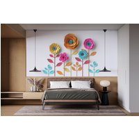 3D Look Bunte Blumen Peel & Stick Tapete, Florale Unpasted Vlies Floral Wandbild Für Schlafzimmer Und Esszimmer von BrcWallpapers