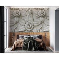 3D Look Weiße Rose Peel & Stick Tapete, Florale Vlies Floral Modern Wand Ideen Für Wohnzimmer von BrcWallpapers