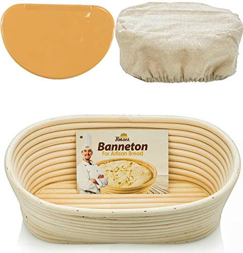 Bread Bosses "Oval Bread Banneton Proofing Basket - 10-Zoll-Körbe Sauerteig Banaton Handtuch zum Backen Oval Proofing für Sauerteigbrot Herstellung Starter Jar Kit von Bread Bosses