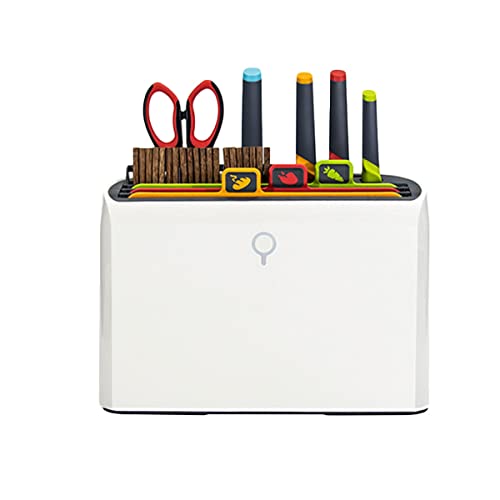 Breadom Smart Schneidebrett und Messerset mit Halter, Hackkarton -Set von 4 farbcodierten Hackkarten, 4 Messern, Organizer des Trocknungshalters, Küchenwerkzeuge Trocknerhalter, Weiß von Breadom