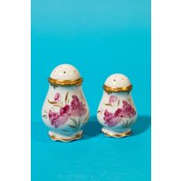Vintage Mid-Century Salz Und Pfeffer Streuer Set Fuchsia Blüten Blatt Vergoldet | Einzigartiges Weihnachtsgeschenk, Housewarming Geschenk von BreakTheMouldMagasin