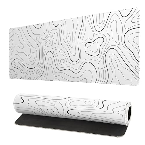 Erweitertes Gaming-Mauspad, große Gaming-Maus, wasserdicht mit genähten Kanten, rutschfestes Schreibtisch-Pad für Zuhause und Büro, steigern Sie Ihre 80 x 30 cm (weiß-topografisch) von Brecoy