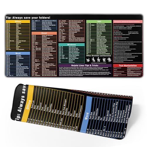 Excel Spickzettel-Schreibtischunterlage, erweitertes XL-Büro-Tastaturmatte, 3 mm dick, Excel-Shortcuts, genähte Kanten, rutschfeste Unterseite (A Colored Black Excel) von Brecoy