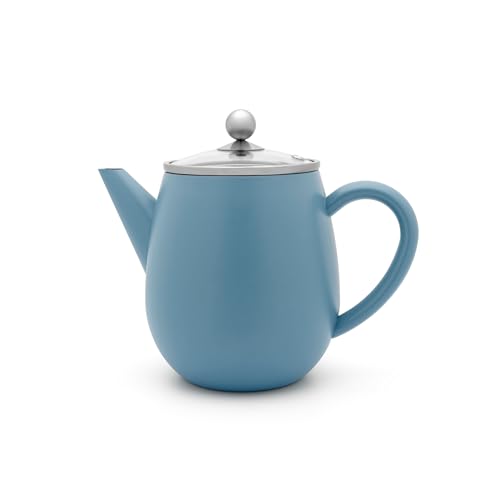 Bredemeijer Doppelwandige Teekanne 1.1 Liter - Blaue isolierende Edelstahl Kanne mit Glasdeckel & Tee-Filter-Sieb-Einsatz - für lose Teesorten Bredemeijer Doppelwandige Teekanne 1.1 Liter - Blaue isolierende Edelstahl Kanne mit Glasdeckel & Tee-Filter-Sieb-Einsatz - für lose Teesorten von Bredemeijer