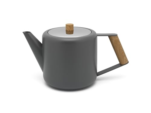 Bredemeijer große doppelwandige graue Edelstahl Teekanne 1.1 Liter - isolierende Kanne für längeren Teegenuss von Bredemeijer