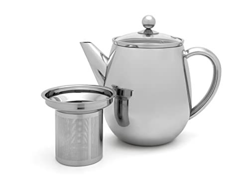 Bredemeijer Edelstahl Teekanne Duet Eva (1.1 Liter) – mit Teesieb & Edelstahlfilter in Einem, hitzebeständig & spülmaschinenfest, hält Ihren Tee optimal isoliert warm & aromatisch, doppelwandig von Bredemeijer