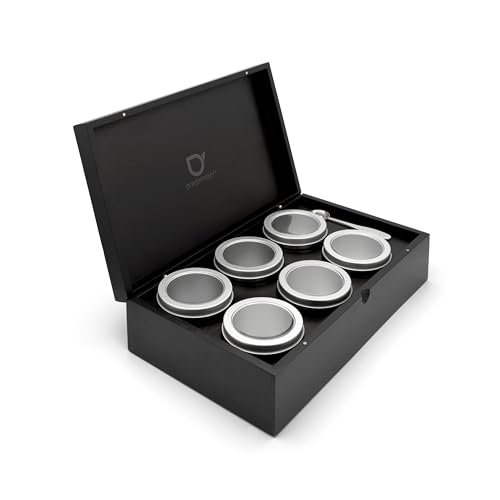 Bredemeijer Große Schwarze Holz-Teebeutelbox 35.5 x 20.8 cm - Teebox ohne Fenster mit 6 Dosen für losen Tee & Messlöffel, Schwarz von Bredemeijer