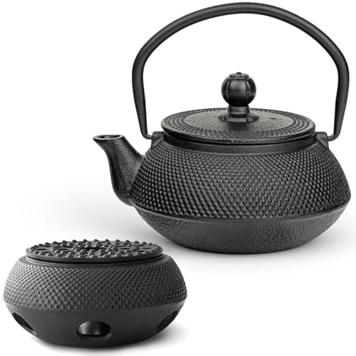 Bredemeijer Guss-Teekanne 0.5 Liter Induktion im Set - kleine schwarze Asia Mini Gusskanne mit Teewärmer & Edelstahlfilter-Siebeinsatz von Bredemeijer