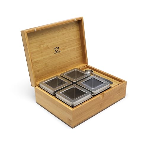 Bredemeijer kleine rechteckige Holz Teebeutelbox 14.5 x 18 cm inkl. 4 Teedosen & Teemaßlöffel - zur Aufbewahrung von losem Tee von Bredemeijer