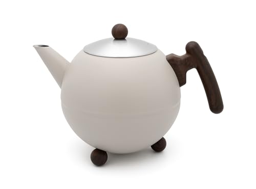 Bredemeijer große graue bauchige doppelwandige Edelstahl Teekanne 1.2 Liter - isolierende Kanne für Tee - längerer warmer Teegenuss von Bredemeijer