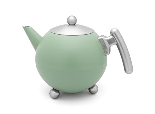 Bredemeijer große grüne bauchige doppelwandige Edelstahl Teekanne 1.2 Liter - isolierende Kanne für Tee - längerer warmer Teegenuss von Bredemeijer