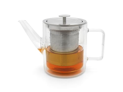 Bredemeijer kleine gläserne Retro Teekanne 1.0 L doppelwandig - isolierende Glaskanne mit Tee-Filter aus Edelstahl von Bredemeijer