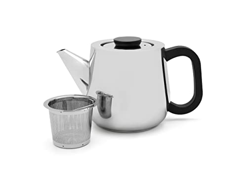 Bredemeijer Teekanne 1.0 Liter mit Edelstahl Tee-Filter-Sieb-Einsatz für losen Tee - Silberne einwandige Edelstahlkanne mit Kunststoffgriff von Bredemeijer