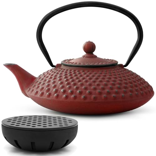 Teekanne asiatisch Gusseisen Set 1.25 Liter rot Teekessel mit Henkel & Edelstahl Tee-Filter Sieb-Einsatz & gusseisernen Stövchen Teekanne asiatisch Gusseisen Set 1.25 Liter rot Teekessel mit Henkel & Edelstahl Tee-Filter Sieb-Einsatz & gusseisernen Stövchen von Bredemeijer