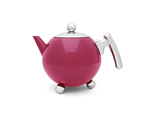 Bredemeijer große Pinke Edelstahl Teekanne 1.2 Liter doppelwandig - isolierende Kanne für längeren Teegenuss von Bredemeijer