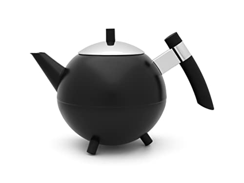Bredemeijer große Schwarze Edelstahl Teekanne 1.2 Liter doppelwandig - isolierende Kanne für längeren Teegenuss von Bredemeijer