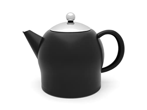 Bredemeijer große doppelwandige Schwarze Edelstahl Teekanne 1.4 Liter - isolierende Kanne für längeren Teegenuss von Bredemeijer