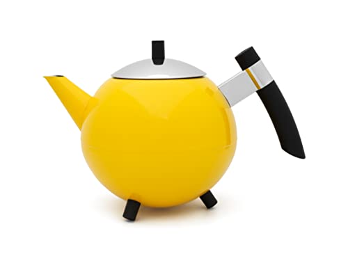 Bredemeijer große gelbe Edelstahl Teekanne 1.2 Liter doppelwandig - isolierende Kanne für längeren Teegenuss von Bredemeijer