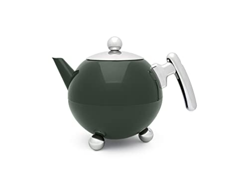 Bredemeijer große grüne Edelstahl Teekanne 1.2 Liter doppelwandig - isolierende Kanne für längeren Teegenuss von Bredemeijer
