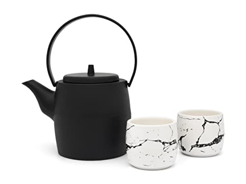 Bredemeijer gusseiserne Asia Teekanne 1.2 Liter - Tee Set mit 2 Porzellan Teebecher - 3-teiliges Geschenk-Set von Bredemeijer