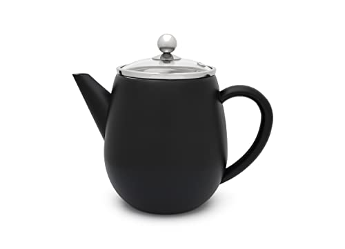 Bredemeijer kleine Schwarze doppelwandige Edelstahl Teekanne 1.1 Liter mit Filtersieb - zur Aufbereitung von losem Tee von Bredemeijer