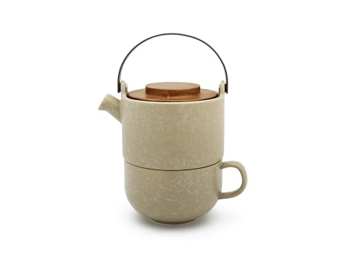 Bredemeijer kleine Single Steingut Teekanne 0.5 Liter beige - 2-teiliges Kannen-Set aus Keramik inkl. Teetasse & Tee-Filter von Bredemeijer