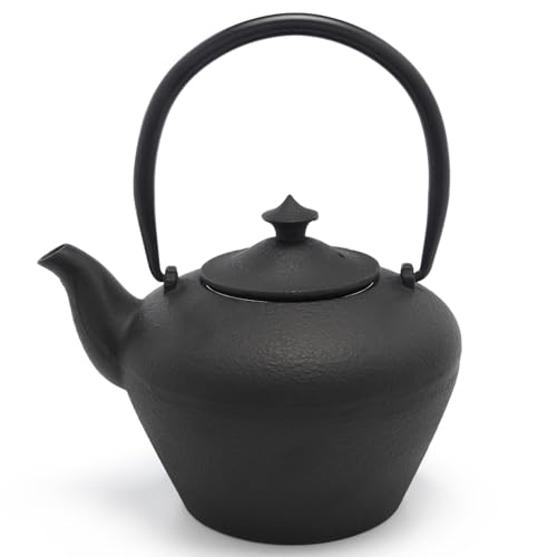 Bredemeijer schwarze bauchige Asia Teekanne 1.0 Liter aus Gusseisen - gusseiserne Kanne mit Edelstahl-Teefilter-Sieb von Bredemeijer