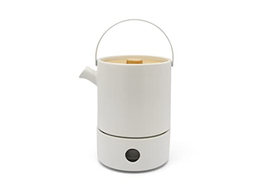 Bredemeijer weiße keramische Teekanne 1.2 Liter mit Teewärmer - isolierende Keramikkanne mit Edelstahlteefilter von Bredemeijer