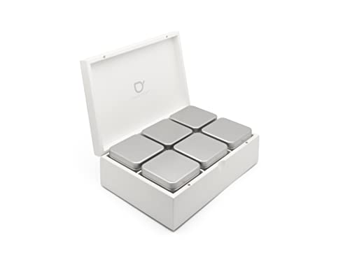 Große weiße 7-TLG. Holz Teebeutelbox 27 x 18.5 cm - Teebox ohne Fenster mit 6 Dosen für losen Tee von Bredemeijer
