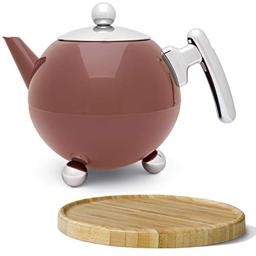 Kugel Teekanne Set 1.2 Liter - Edelstahl doppelwandig Alt Rosa - Große Edelstahl Kugel Teekanne mit Deckel ohne Filter - inkl. Holz-Untersetzer braun Kugel Teekanne Set 1.2 Liter - Edelstahl doppelwandig Alt Rosa - Große Edelstahl Kugel Teekanne mit Deckel ohne Filter - inkl. Holz-Untersetzer braun von Bredemeijer