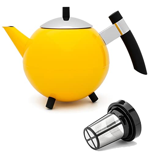 Teekanne Set 1.2 Liter - Edelstahl doppelwandig Gelb - Große Teebereiter mit Deckel mit Tee-Filter-Sieb-Aufsatz für losen Tee Teekanne Set 1.2 Liter - Edelstahl doppelwandig Gelb - Große Teebereiter mit Deckel mit Tee-Filter-Sieb-Aufsatz für losen Tee von Bredemeijer