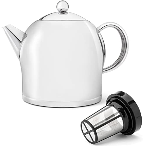 Teekanne Set 2.0 Liter - Edelstahl glänzend doppelwandig - Greoßer Teebereiter mit Tee-Filter-Sieb-Aufsatz für losen Tee von Bredemeijer